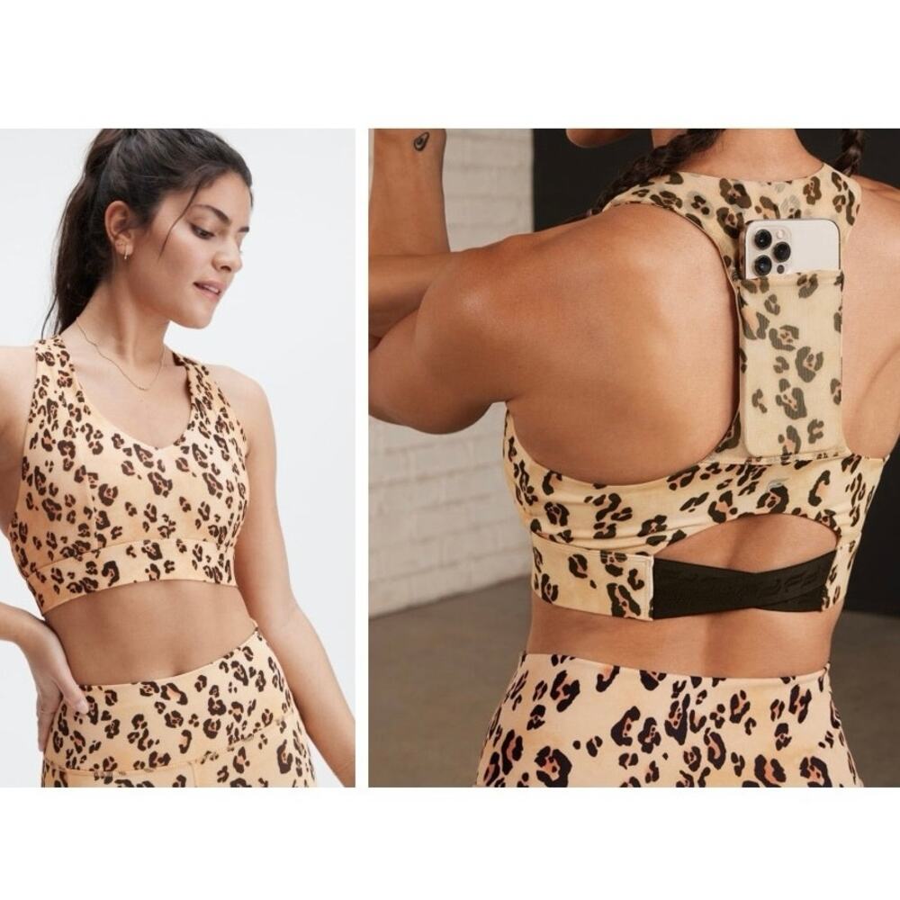 Fabletics On-the-Go Medium-Impact Sports Bra Desert Leopard - Size S